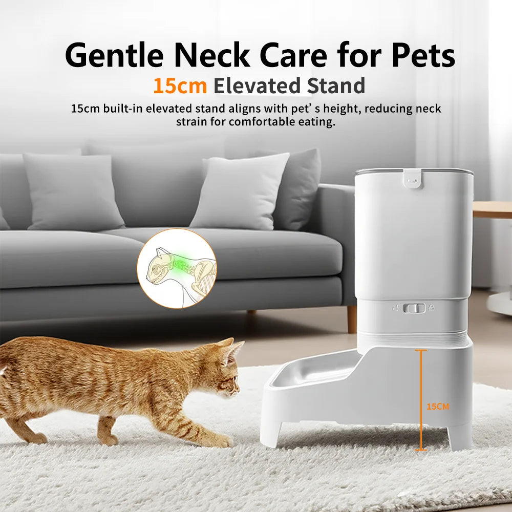 Smart Automatic Pet Feeder with 1080P HD Camera 15cm Elevated 5G WiFi Tuya APP Furpipi Control Automatic Cat Dog Food Dispenser