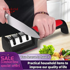 3 Segment Kitchen Knife Sharpener Household Multi-Functional Hand-Held 3/4-Purpose Black Sharpening Stone Sharp Knife Tools