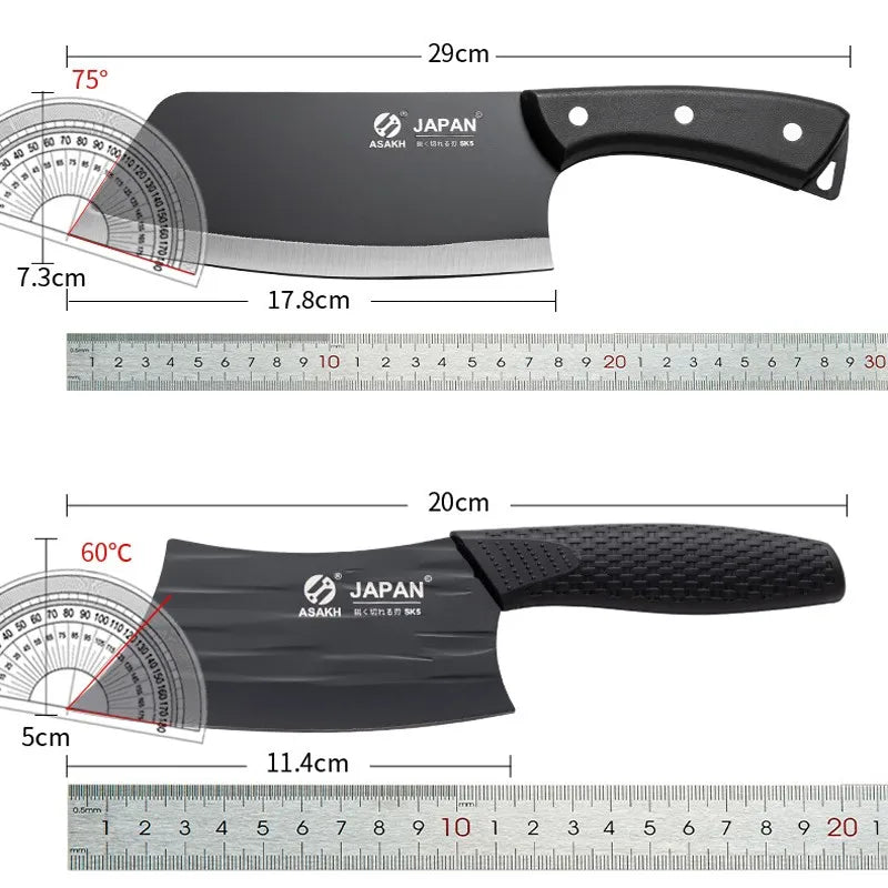 2Pcs 3Cr13 Stainless Steel Knives Kitchen Slicing Knife Chinese Chef's Butcher Knife Plastic Forged Blade Knives Cooking Cleaver