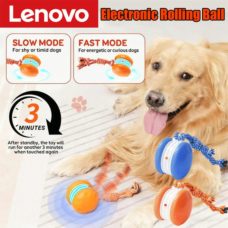Lenovo Electric Rolling Ball Plastic Pet Toy, Rechargeable Cat and Dog Toy, Outdoor Pet Supplies with Leash Safe Materials