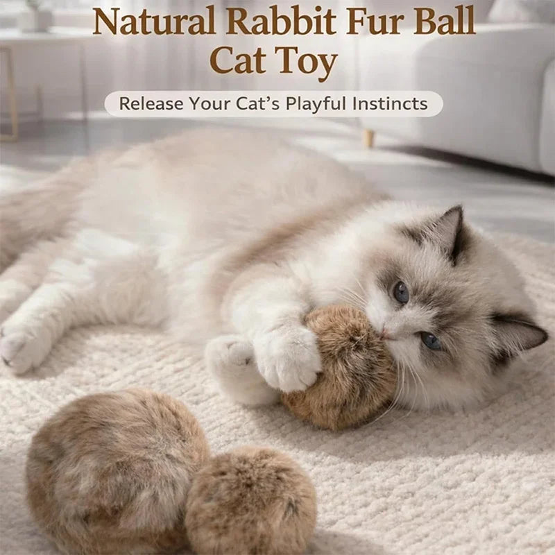 3pcs Rabbit Fur Ball Interactive Cat Toy Pet Product Containing Catnip Toy Ball Chasing Plush Toy Ball Cat Accessories 8cm