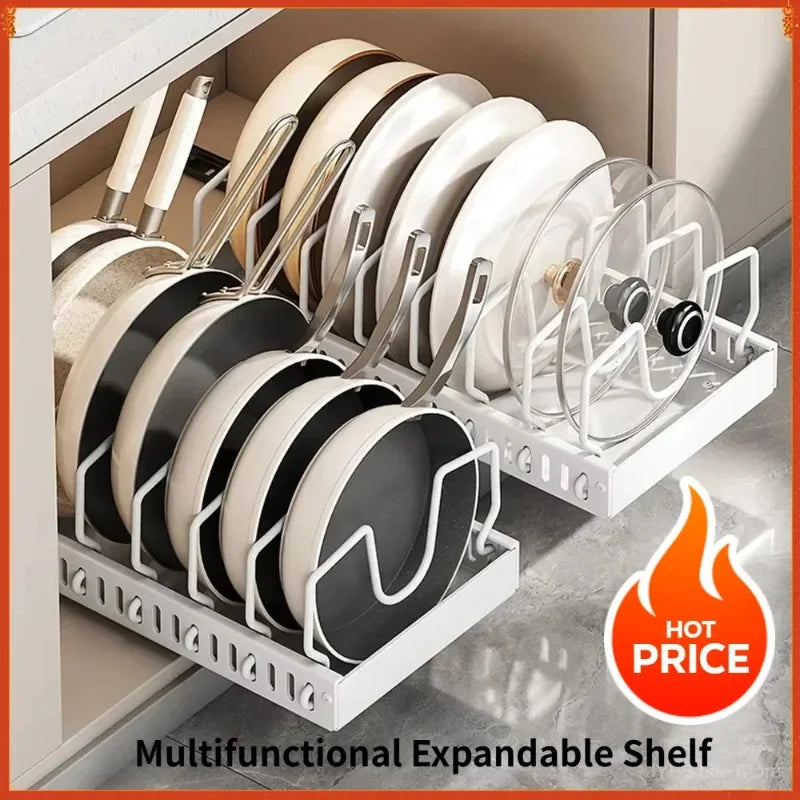 Kitchen Multifunctional Organizer Pull Out for Pots/Pans Sliding Lid Holder Spice Rack & Dish Drying Racks Drawer Organizer