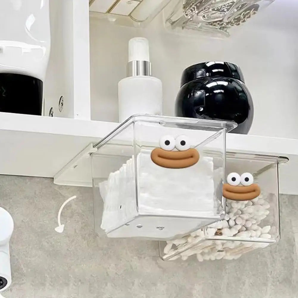 Transparent Bathroom Storage Box Hidden Cosmetics Organizer Hair clips, Makeup pads,Cotton Stick Pull-Out Storage Box
