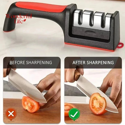 3 Segment Kitchen Knife Sharpener Household Multi-Functional Hand-Held 3/4-Purpose Black Sharpening Stone Sharp Knife Tools