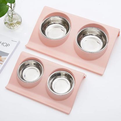 Double Bowls Pet dog cat Feeding Station Stainless Steel Water Food Bowls Feeder Solution for Dogs Cats supplies