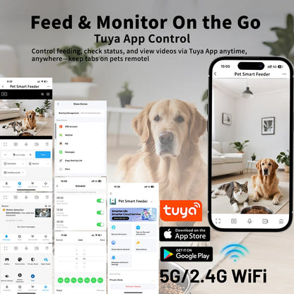 Smart Automatic Pet Feeder with 1080P HD Camera 15cm Elevated 5G WiFi Tuya APP Furpipi Control Automatic Cat Dog Food Dispenser