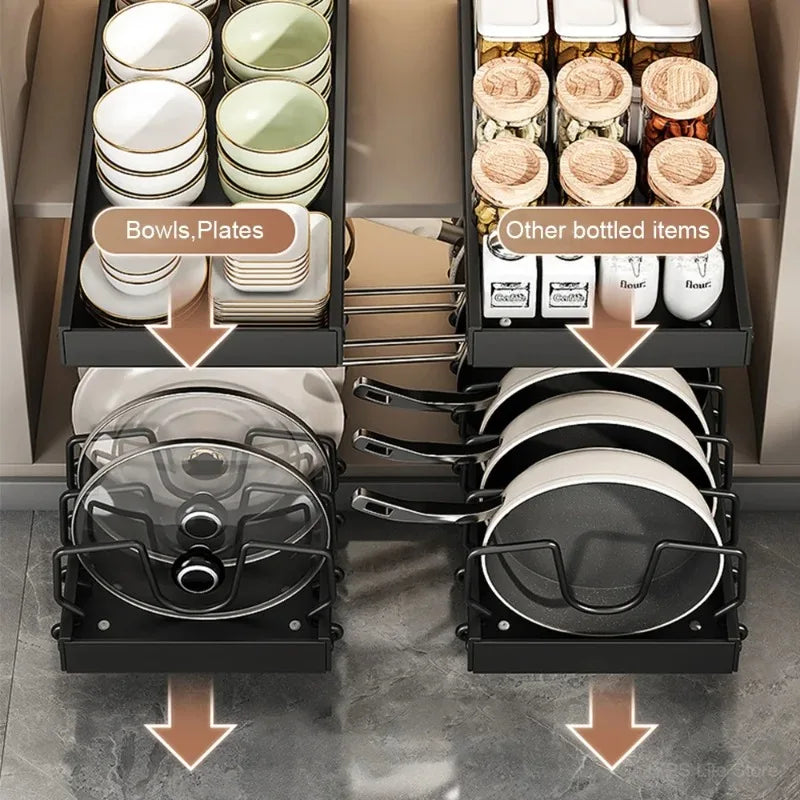Kitchen Multifunctional Organizer Pull Out for Pots/Pans Sliding Lid Holder Spice Rack & Dish Drying Racks Drawer Organizer