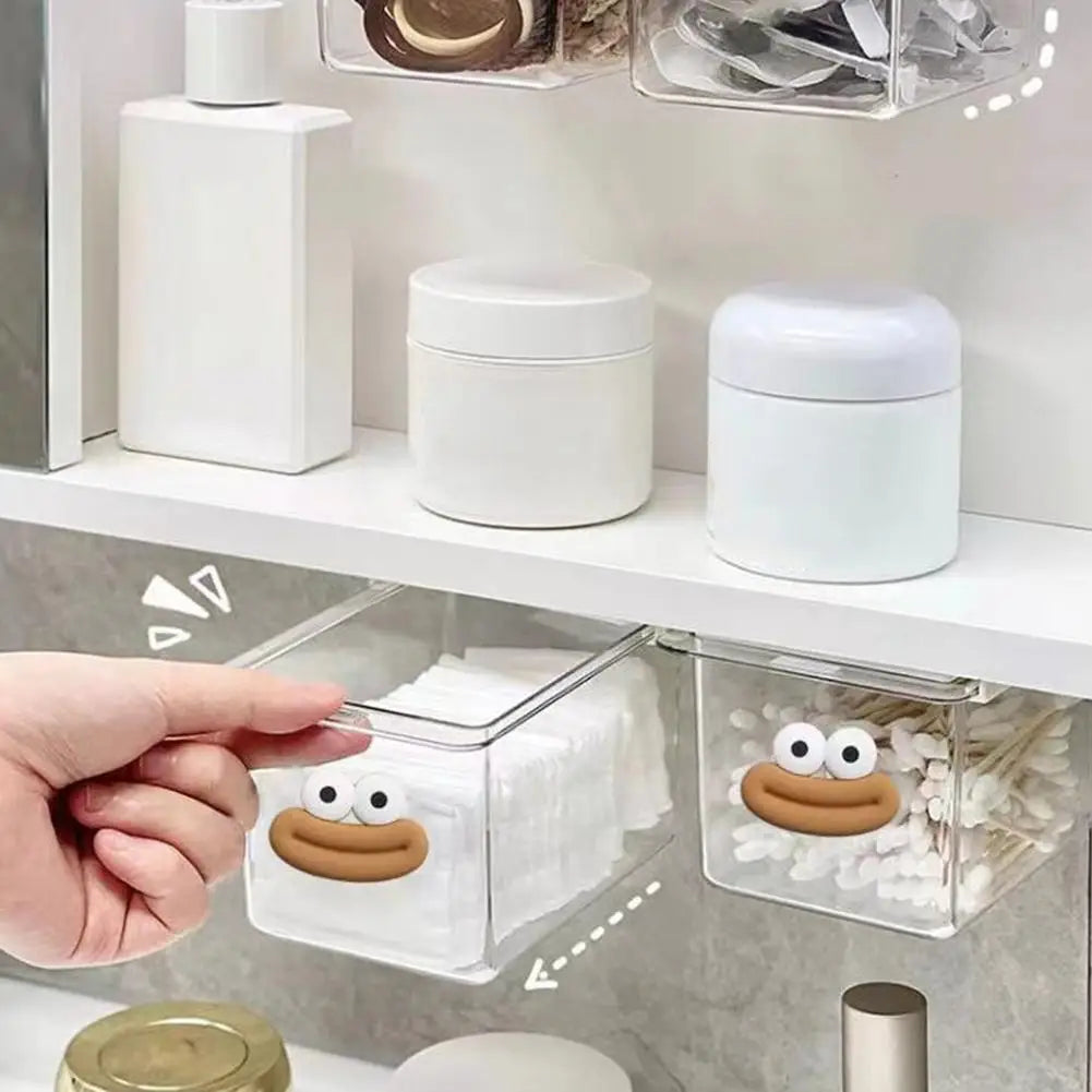 Transparent Bathroom Storage Box Hidden Cosmetics Organizer Hair clips, Makeup pads,Cotton Stick Pull-Out Storage Box