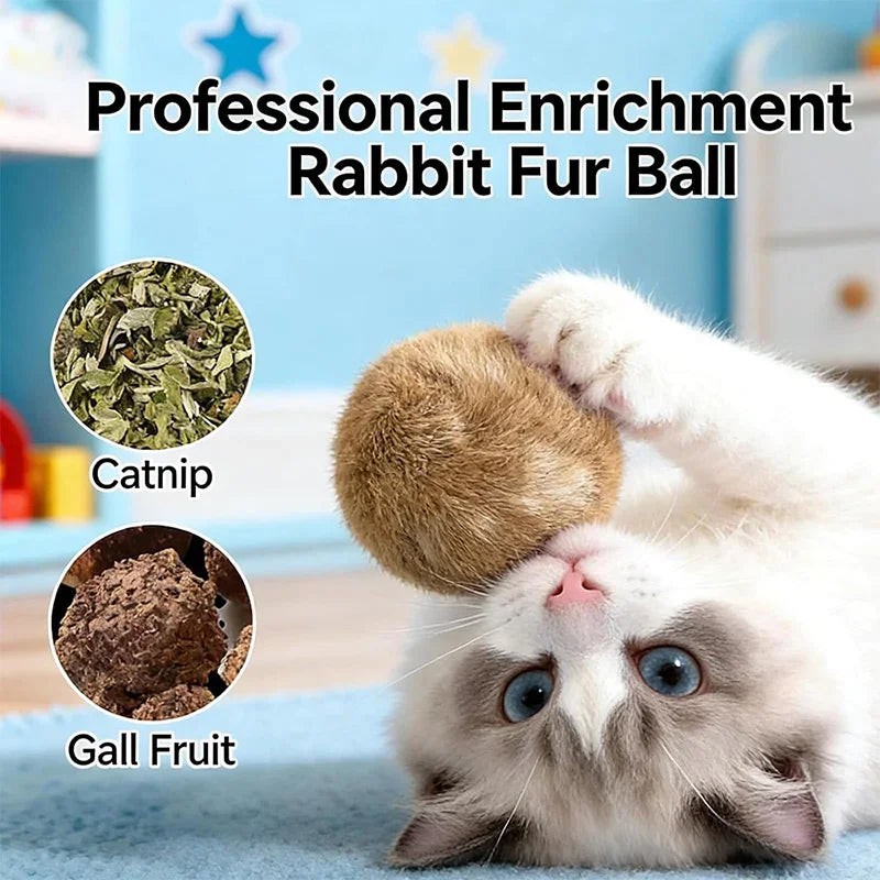 3pcs Rabbit Fur Ball Interactive Cat Toy Pet Product Containing Catnip Toy Ball Chasing Plush Toy Ball Cat Accessories 8cm